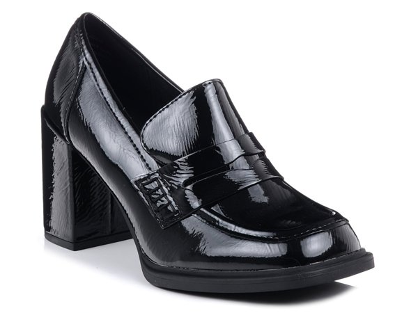 Buty damskie na obcasie lakierowane eleganckie czarne Marco Tozzi 24403