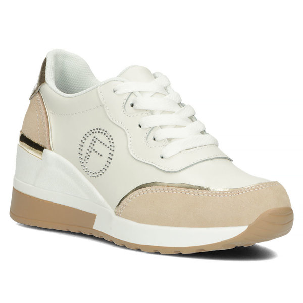 Buty damskie sneakersy na koturnie skórzane biało-beżowe Filippo DP4660