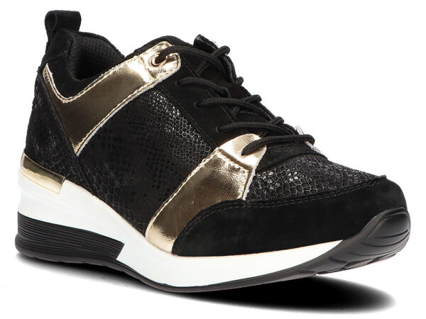 Buty damskie sneakersy na koturnie skórzane czarne Filippo DP3170/21