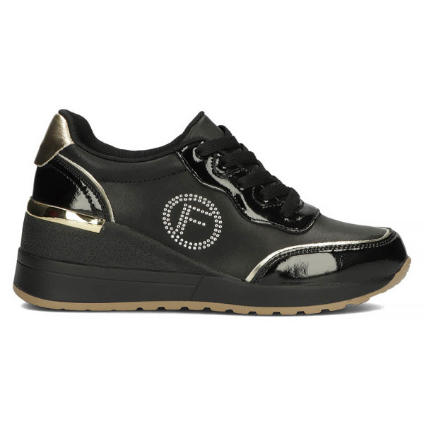 Buty damskie sneakersy na koturnie skórzane czarne Filippo DP4660