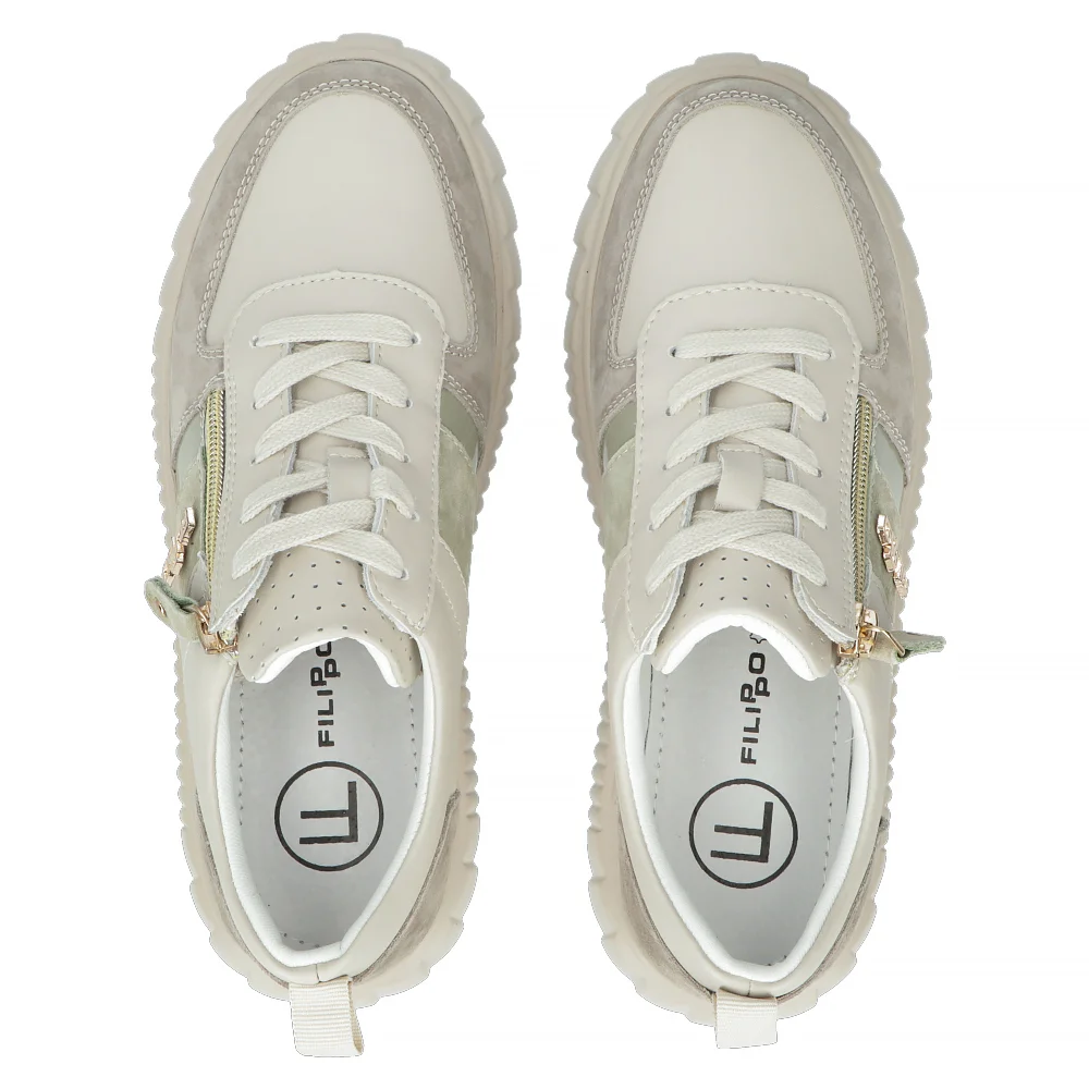 Buty damskie sneakersy skórzane na platformie beżowe Filippo DP6121/24