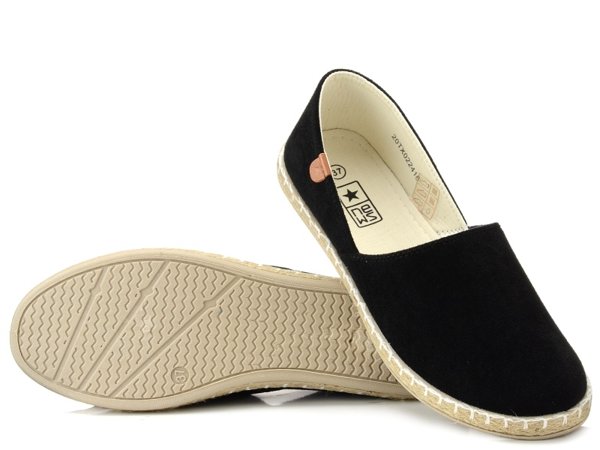 Buty espadryle damskie letnie czarne slip-on tekstylne News 2416