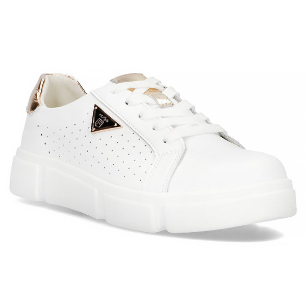 Buty sneakersy damskie skórzane białe na platformie Filippo DP4529