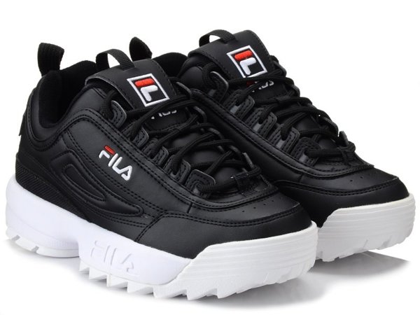 Buty sportowe sneakersy damskie czarne z białą podeszwą Fila Disruptor