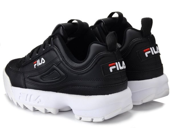 Buty sportowe sneakersy damskie czarne z białą podeszwą Fila Disruptor