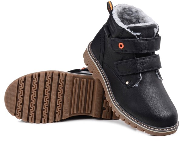 Buty zimowe dziecięce chłopięce ocieplane na rzepy Wojtyłko 24125 czarne