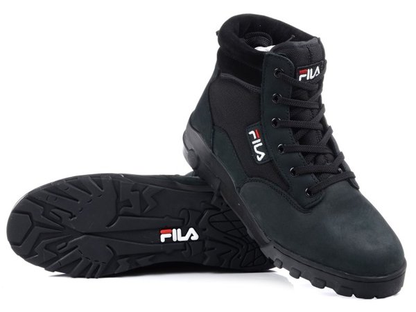 Buty zimowe męskie wysokie za kostkę skórzane czarne Fila Grunge II Mid