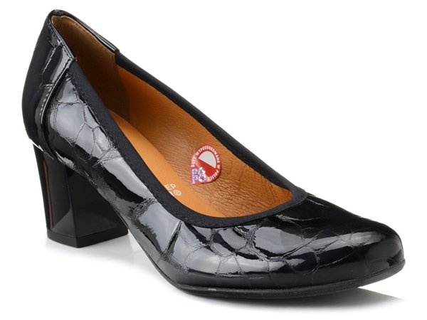 Czółenka damskie buty na obcasie skórzane lakierowane czarne Bioeco 5175