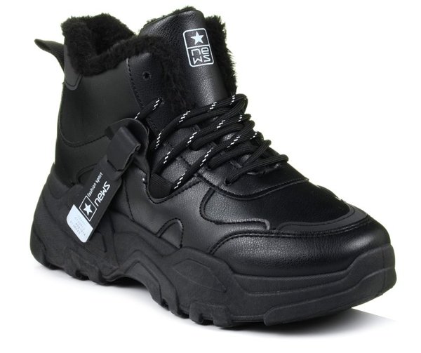 Sneakersy damskie buty zimowe ocieplane News 4356 ekoskóra czarne