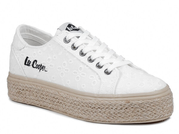 Trampki damskie espadryle na platformie tekstylne białe Lee Cooper 2425L