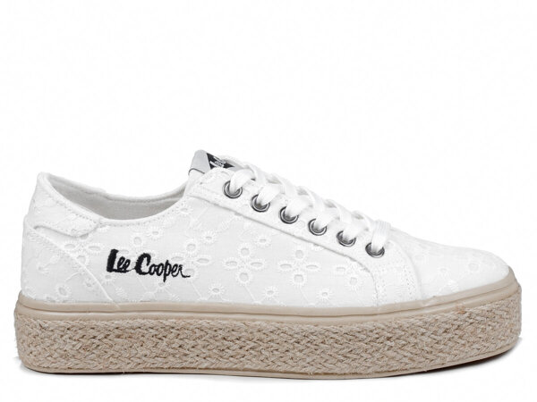 Trampki damskie espadryle na platformie tekstylne białe Lee Cooper 2425L